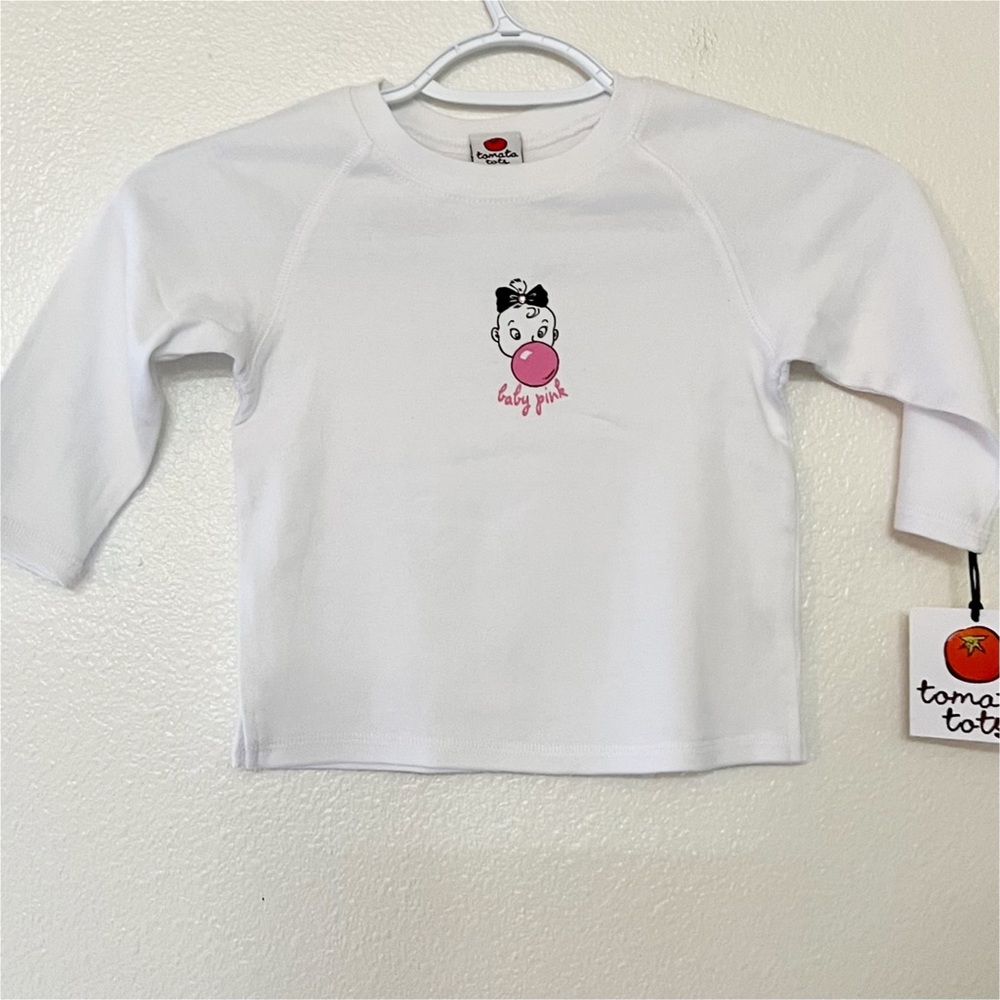 Tomata Tots- white shirt w/cute front decal/long sleeves, size 2 yr, New w/tags!